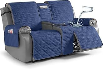 TAOCOCO Loveseat Recliner Cover with Center Console, 100% Waterproof Pet Cover for Dual Recliner with Straps Design, Split Reclining Loveseat Covers Furniture Pet&Kids Protector (2 Seater, Ocean Blue)