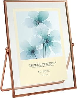 MIMOSA MOMENTS Rose Gold Double Glass Picture frame, Metal Floating 5x7 Inch Photo Display on Tabletop Desk(Rose Gold, 5x7)