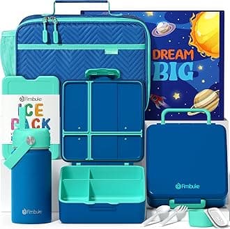 FimibukeKids Bento Lunch Box with 4 Compartments, Insulated lunch Bag, Stainless Steel Insulated Water Bottle, Ice Pack & Utensils Set, Birthday Gifts for Ages 3-12 Back to School Toddler Girls Boys