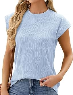SthxyfaithWomens Short Sleeve Textured Tops Crewneck Knit Solid Loose Casual Basic T Shirts Tee Blouses