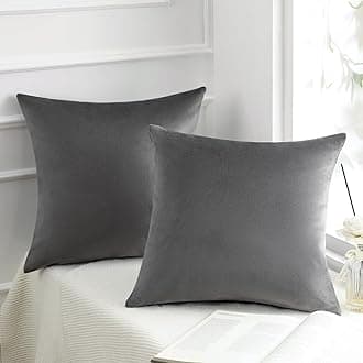 Phantoscope Pack of 2 Velvet Decorative Throw Pillow Covers Soft Solid Square Cushion Case for Couch Grey 18 x 18 inches 45 x 45 cm