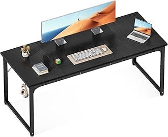 ODK 63 Inches Large Computer Desk for Home Office, Modern Desk for Small Spaces, Writing Desk with Headphone Hooks, Black