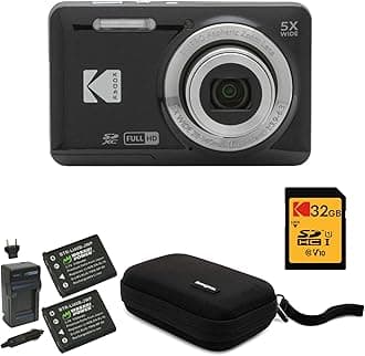 PIXPRO Friendly Zoom FZ55 Digital Camera (Black) Bundle with 32GB SD Card, Camera Case, and Battery Travel Charger (4 Items)