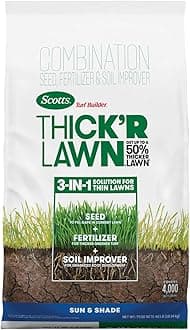 Scotts Turf Builder Thick'R Lawn Grass Seed, Fertilizer and Soil Improver for Sun & Shade, 40 lbs.