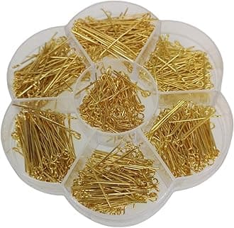 Chenkou Craft 700pcs Assorted of 7 Sizes Gold Mix Eye Pins for Jewelry Making (Gold, Mix)
