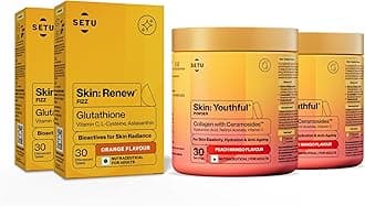 Skin Renew Glutathione Fizz 60 Tablets for Skin Glow & Brightness with Skin Youthful Marine Collagen Powder (Peach Mango, 600 g) | Fight Fine Lines & Wrinkles | Powered by Master Antioxidant Glutathione | Promotes Radiant Skin | Skin Supplements for Women & Men (Combo Pack)