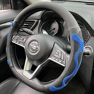 PINCTROT D Shaped Comfy Grip Steering Wheel Cover, Anti-Slip Design, Flat Bottom 14.5-15 Inch(Silicone Blue)