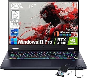 acer Predator Helios 18 Gaming Laptop - 18" 2.5K 240Hz 500 nits Display, Intel i9-14900HX, GeForce RTX 4080, 32GB DDR5, 1TB SSD, Microsoft Office Lifetime, Windows 11 Pro, RGB Backlit KB, WiFi 7