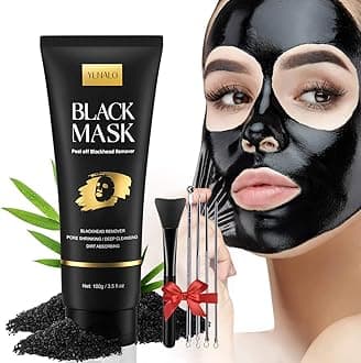 YLNALO Blackhead Remover Mask Kit, Charcoal Peel Off Facial Mask with Brush and Pimple Extractors, Deep Cleansing for Face Nose Blackhead Pores Acne, For All Skin Types (3.5 Fl.oz)