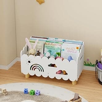 Wood Kids Bookshelf, Montessori Bookshelf, With 2 Adjustable Dividers, Suitable Kids Rooms, Nursery & Classroom, Kids Bookshelf And Toy Storage, Toddler Book Rack, Nursery Book Shelves, (White) big