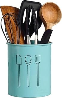 Kitchen Organizer - Cutlery Stand for Ladle, Spatula & Serving Spoon - Blue Steel - 6" x 5" x 12.7cm x 15.24cm