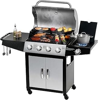 Master Cook Outdoor Propane Grills, 4 Gas Side Bunner, Sliver-Black