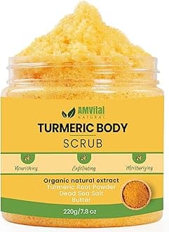 AMVital Turmeric Body Scrub - Handmade Natural Scrub For Body, Face, Hand, and Foot - Natural Skincare Body Scrub For Women - Suitable for All Skin Types (7.8oz)