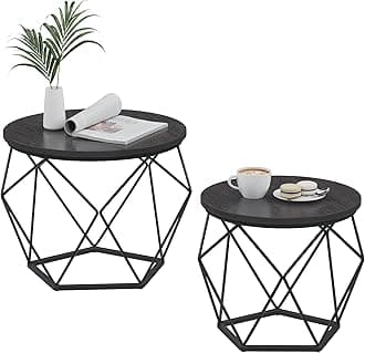 VASAGLE Round Coffee Table, Set of 2, Side Table, Sofa End Table, Modern Style, Removable Top, Steel Frame, for Living Room, Black LET040B22