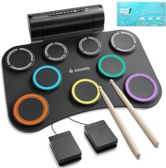 Donner Electric Drum Pad, 9 Pads Electronic Drum Set Roll Up Quiet Drum Built-in Speaker, 40 Lessons Included, Kids Holiday & Birthday Instrument Toys DED-20(SE)