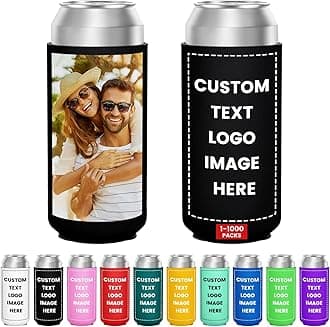 Custom Can Cooler Bulk 16 Oz Collapsible Neoprene Insulated Beer Bottle Sleeves Drink Holder, Personalized Birthday Decorations Bachelorette Party Favors & Wedding Gifts