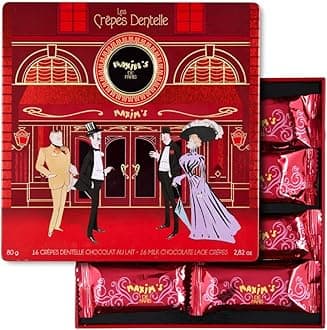 Maxim's De Paris - Milk Chocolate Covered Crispy Crepe Cookies Individually Wrapped in Collectible Red Tin Box, 16 Pces