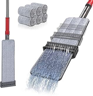 MASTERTOP Flat Floor Mop, 2 in 1 Hand-Free Mops, 360° Rotating Squeeze Mop, Self Wringing Mops for Cleaning Hardwood Tile Laminate Floors and Walls, Send 6 Reusable Microfibre Pads