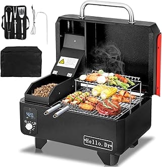 Portable Wood Pellet Grill and Smoker,Electric Outdoor 8 in 1 Tabletop Grills for RV Camping Tailgating RV Cooking BBQ, Intelligent Temperature Control and Superheated Steam Technology,Red