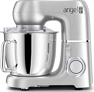 Mini Angel Stand Mixer,10-Speed Kitchen Electric Mixer,Tilt-Head Food Mixer with Dough Hook, Wire Whisk, Flat Beater, Stainless Steel Bowl (5.5QT, Silvery)