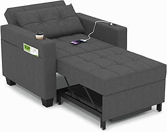 DURASPACE 36.6 Inch Sleeper Chair 3-in-1 Convertible Chair Bed Pull Out Sleeper Beds Adjustable Single Armchair Sofa with USB Ports, Side Pocket, Cup Holder (Dark Gray Linen)