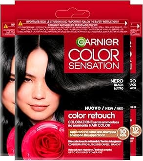 Garnier Color Sensation Color Retouch Permanent Hair Color for Regrowth Covers 100% of Gray Hair Easy Application Black Color - 3 Tints