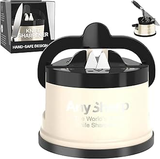 AnySharp – Pro – Hands Free Knife Sharpener - Easy to Use Sharpening Tool with PowerGrip Suction Base and 20-Degree Pre-Set Angle - for All Knives: Chef's, Serrated, and Hardened Steel - Cream