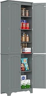 Function Home Tall Pantry Cabinet, Freestanding Storage Cabinet, Wooden Kitchen Pantry with 4 Doors and 5 Shelves, 72" Floor Cabinet Organizer for Kitchen Dining Living Room, Grey