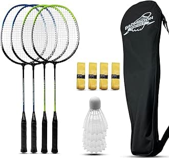 Badminton Rackets Set of 4 for Outdoor Backyard Games, Including 4 Racquets,4 Shuttlecocks, 4 Replacement Grip Tapes & 1 Carry Bag