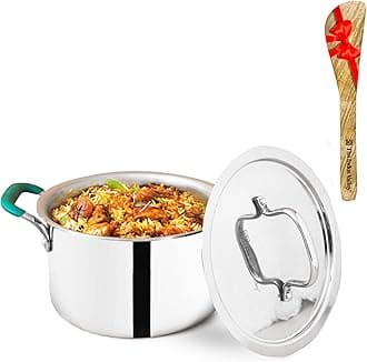 The Indus Valley Triply Stainless Steel Stock Pot/Biryani Pot/Handi/Dutch Oven with Free Wooden Spatula | Medium, 21.6cm/8.5 inch, 2.9Ltr, 1.4kg | Induction friendly | Non-stick 3-Layer Body