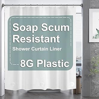 White Shower Curtain Plastic 72x72 Inches, Thick PEVA Shower Curtain Waterproof, Heavy Duty Shower Curtains for Bathroom with 3 Big Clear Weighted Stones and 12 Rustproof Grommets