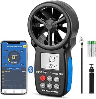 Digital Wireless Anemometer with APP via Bluetooth, Handheld Wind Speed Meter Wind Gauge for Measuring Wind Velocity/Temperature with Backlit, Max/Min/Avg(INFURIDER YF-866APP)