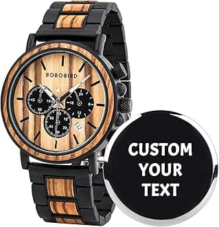 - Wooden Mens Watches Wood & Stainless Steel Combined Chronograph Military Quartz Casual Wristwatches