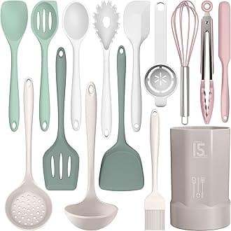 Silicone Cooking Utensils Set - 446°F Heat Resistant Silicone Kitchen Utensil...