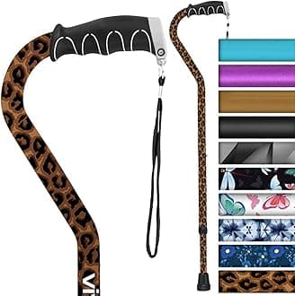 Walking Cane by Vive - Adjustable Cane for Men & Women - Sturdy Design Makes It The Ultimate Walking Aid - Slip-Proof Rubber Gives Staff Added Safety (Leopard)