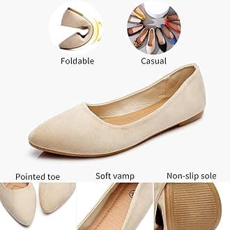 HEAWISH Women’s Black Flats Shoes Comfortable Suede Pointed Toe Slip On Casual Ballet Flats Dress Shoes Nude Flats