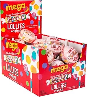 Smarties Double Lollies Mega - Gluten Free, Peanut Free, Fat Free Assorted Fruity Flavors Lollipops - Perfect for Birthdays, Parties - Made by US Candy Company Since 1949-24 Count Box (Pack of 1)