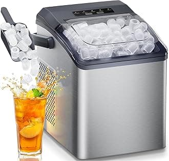 HOMEZAY Ice Maker Countertop, 9 Cubes Ready in 6 Mins, 26 lbs per Day, Ice Machine with 2 Ice Sizes and Self-Cleaning, Portable Ice Maker with Handle for Home, Kitchen, Camping, RV, Office, Silver