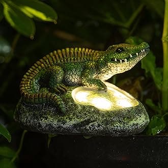 Garden Statue Crocodile,Solar Crocodile Decor for Outdoor,Resin Crocodile Figurine with Solar Light for Patio,Balcony,Yard,Lawn Ornament,Perfect Garden Gift, JA-81014-SWP