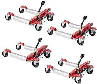 TUFFIOM Hydraulic Car Dolly Set of 4, Foot Pedal car Positioning Jack,6000lbs 12“ Wheel Vehicle Mover w/ 360° Swivel Wheels, Heavy Duty Tire Skate for Auto Repair, Garage & Workshop,Red