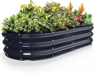 Kesfitt Raised Garden Bed, 4x2x1 FT Galvanized Steel Metal Raised Garden Bed, Oval Open-Bottom Design, 12-Inch Deep for Outdoor Vegetable & Herb Gardening, Midnight Blue