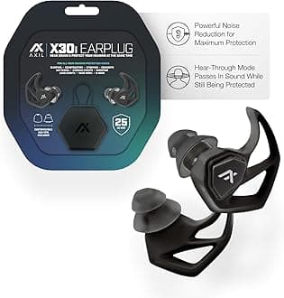 AXIL X30i Noise Reduction Ear Plugs - Black - Hear-Through Mode Hearing Protection for Concerts, Live Events, Shooting, Sports - 25dB Reusable Foam and Silicone Eartips with Carrying Case