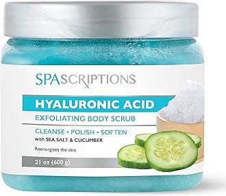 SpaScriptions Hyaluronic Acid Sugar Scrub - Hydrating Body Scrub Exfoliator with Seal Salt & Cucumber, Ideal for Dry & Rough Textured Skin, Helps Support Refershed, Hydrated & Smooth Skin, 21 oz