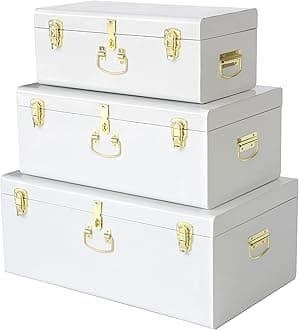 Vixdonos Decorative Box Set of 3 Metal Trunks Chest with Safety Lock Clasp for Treasure Organization and Home Dorm Decor,26.8x16.5x11Inches