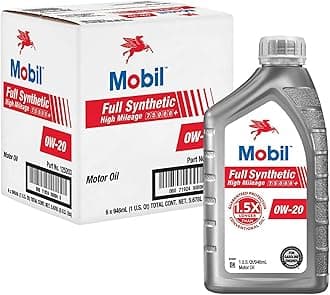 Mobil Full Synthetic High Mileage Motor Oil 0W-20, 1 Quart (6-pack)