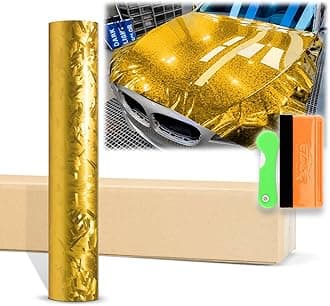 12"x60" (1FTx5FT) Gloss Gold 24K Chopped Forged Carbon Fiber Textured Vinyl Wrap Auto Car Sticker Decal Sticker Film Sheet Bubble Free Air Release Technology with Tool Kit