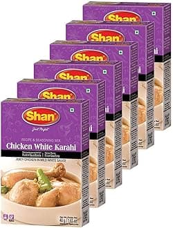 Chicken White Karahi and Seasoning Mix 1.41 oz (40g) - Spice Powder for Juicy Chicken in Mild White Sauce - Suitable for Vegetarians - Airtight Bag in a Box (Pack of 6)