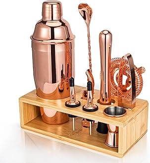 Cocktail Shaker Set, Mixology Bartender Kit 10-Piece Bar Tool Set with Stylish Bamboo Stand, Bar kit: Matini Shaker Mixing Spoon Muddler Jigger Cocksrew for Barware Set | Rose
