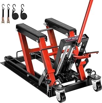 1500 LBS Hydraulic Motorcycle Lift Jack, Heavy-Duty Steel ATV Lift Stand with Wheels & Handle, for Motorcycles, Dirt Bikes, ATVs (Red)
