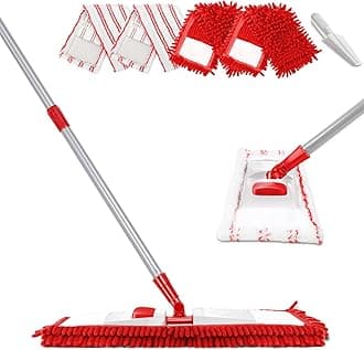 Microfiber Mop for Floor Cleaning, Flat Dust Mop for Home and Kitchen, Adjustable Stainless Steel Handle with 4 Washable Mop Pads, Hardwood Floor Mop for Wood, Vinyl, 1 Cleaning Scraper